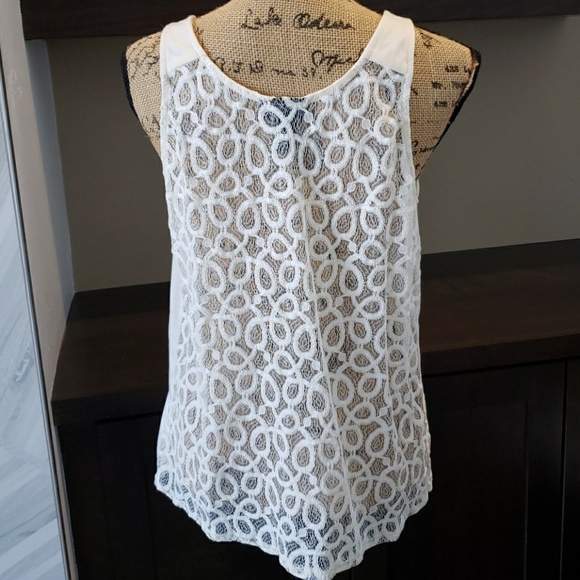 Self Esteem tank top cream ivory white pleated front sheer lace back Size XL - Picture 5 of 6